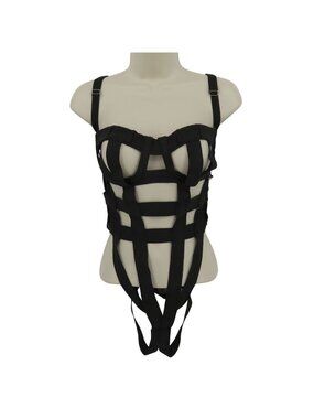 Nova Sport Women Large Black Stretchy Band Bandage Bodysuit See Through NEW